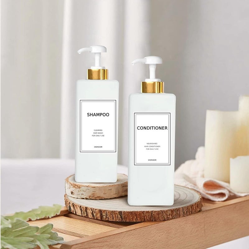 DIDROOM Modern Gold Shampoo and Conditioner Dispenser (21 oz,Pack of 3) Refillable Pump Bottle Set Empty Shower Plastic Bottles with for Bathroom Body Wash Soap Shower,3 Types Labels,Gold&white - Image 5